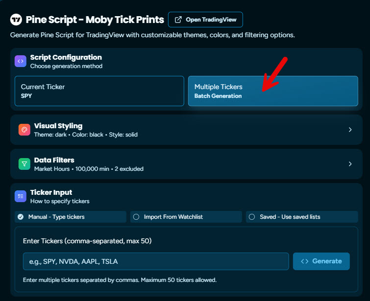 Selecting the multiple tickers option
