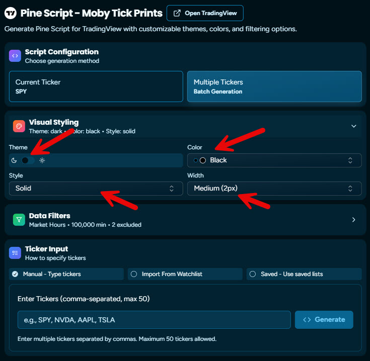 PineScript theme options