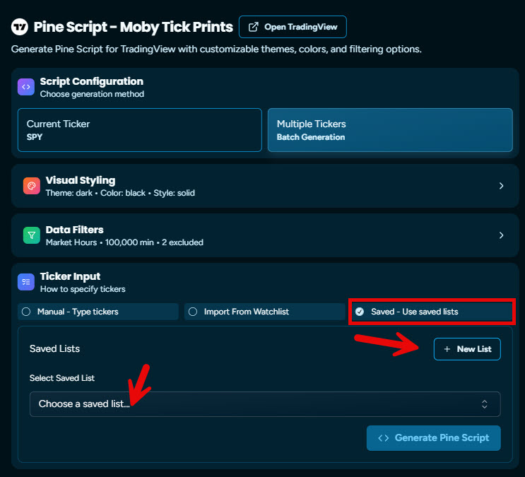 Manually create a list of tickers that can be re-used later
