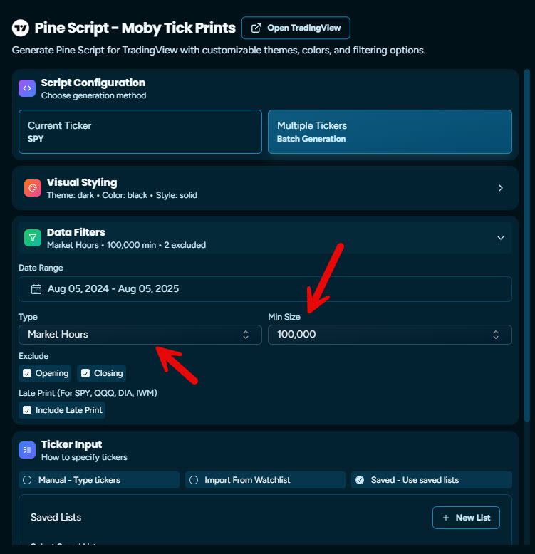 Configure the minimum share size and time of day for prints