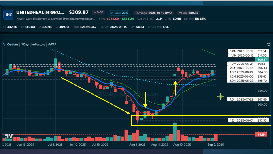 United Health massive buying at the bottom after fearful news.
