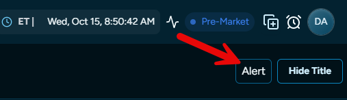 Block trade indicator alert settings button to configure institutional block trade alerts for visual and audio notifications