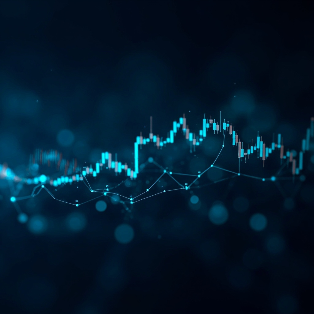 Abstract visualization of institutional trading data flowing through a dark network of connected data nodes in cyan and teal
