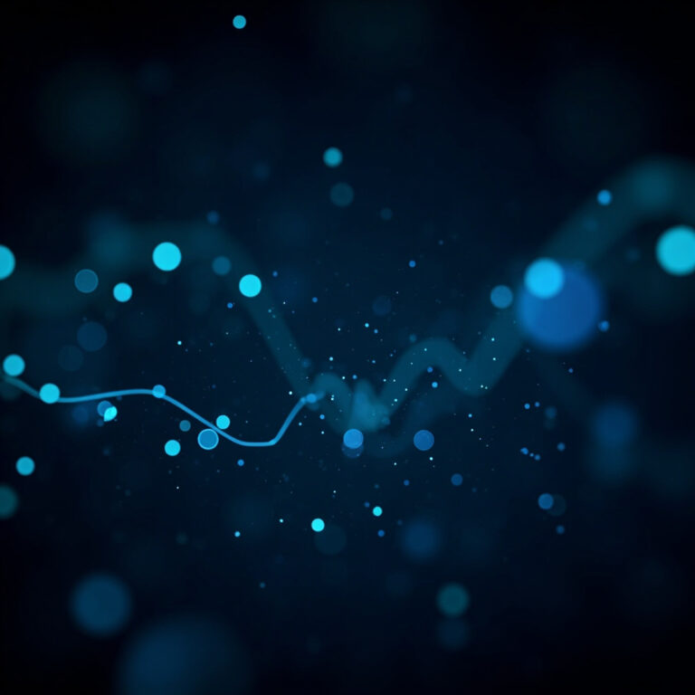 Abstract visualization of institutional dark pool trading activity showing glowing data nodes on dark navy background