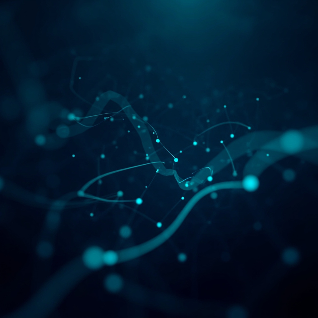 Abstract visualization of institutional capital flows between nodes in a financial network with glowing cyan lines on dark blue