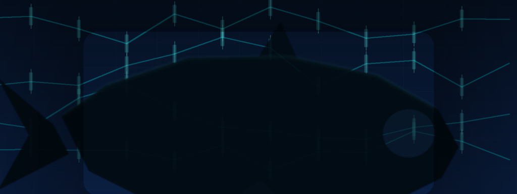 Weekly dark pool report banner with whale silhouette, dark ocean lighting, and abstract market grid